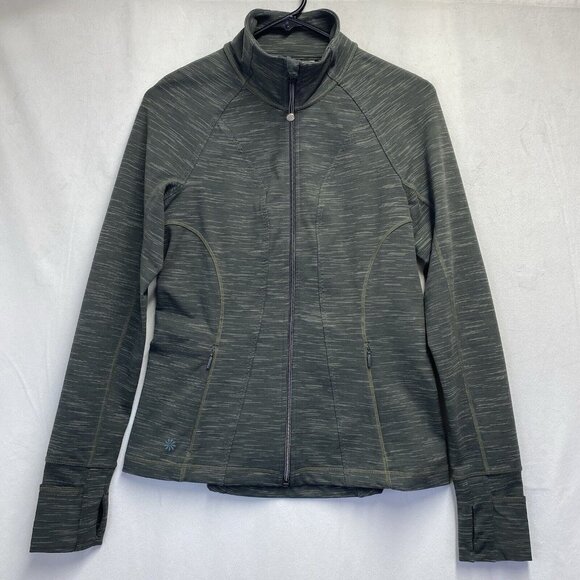 Athleta Jackets & Blazers - ATHLETA Mock Neck Thumb Holes Full Zip Jacket Women Small Gray Herringbone Used